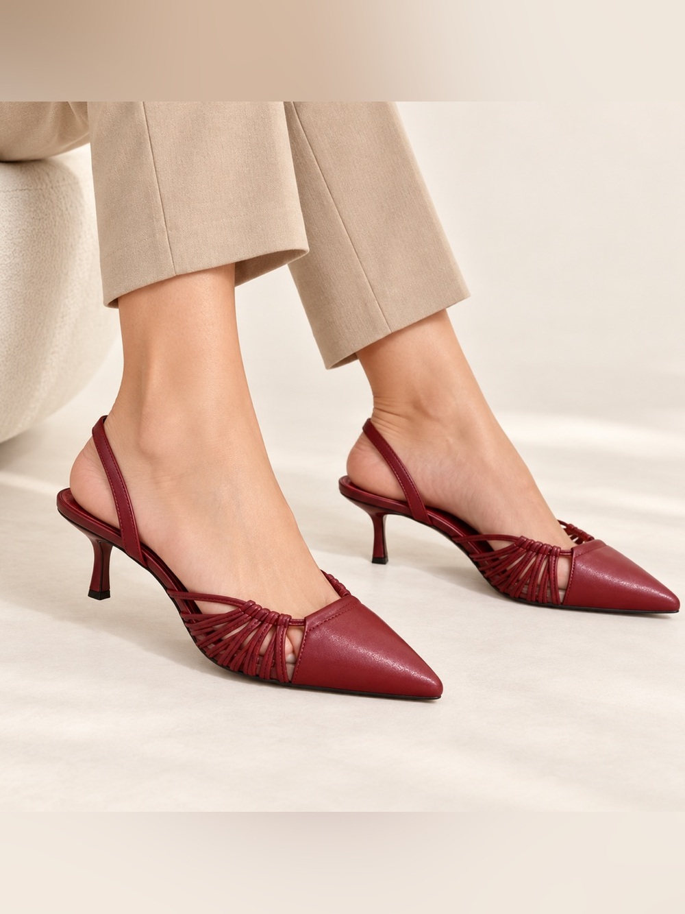 DKNY Red Faux Patent Leather Sling Back Pointy Pumps